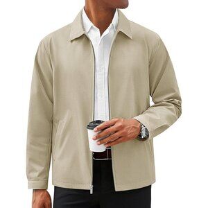 Men's Lightweight Full Zip Fabric Khaki Design Golf Blazers Jacket Coat Pockets